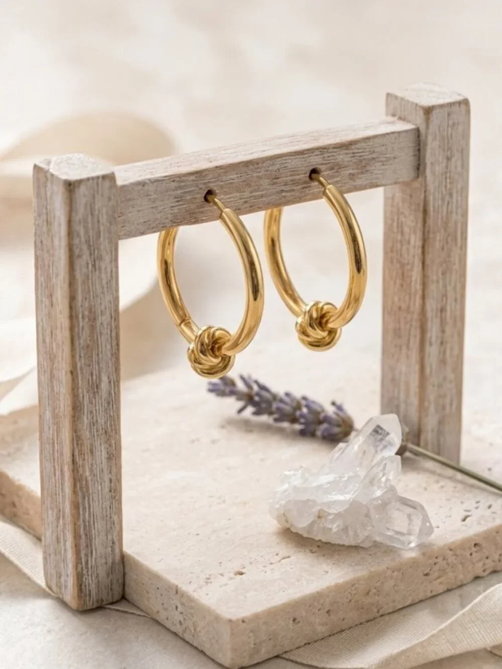 18K Gold Plated Stainless Steel Knot Hoop Earrings Old Money Quiet Luxury
